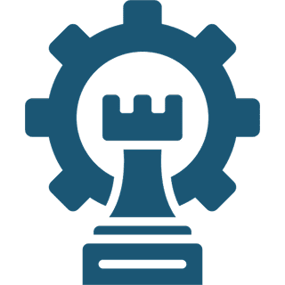 Chess rook inside a gear icon