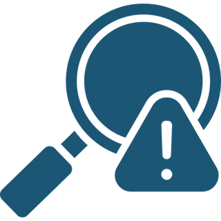 Magnifying glass with warning symbol